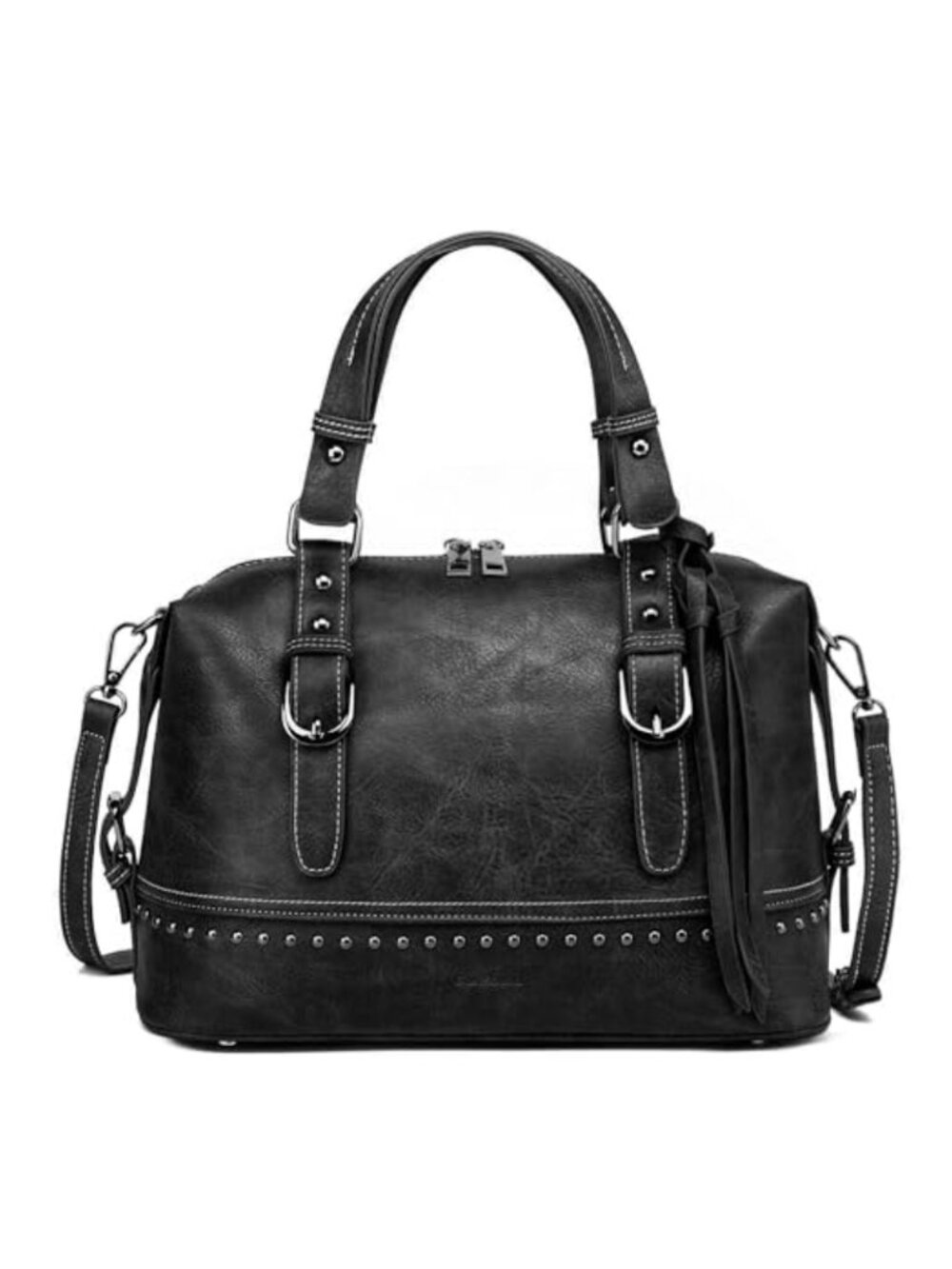 Faux Leather Crossbody Satchel Bag Adjustable Strap